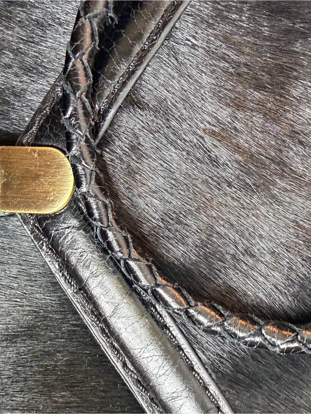 Hoss Black Haircalf Leather Envelope Shoulder Bag Vintage Woven Strap Clutch - Picture 4 of 12